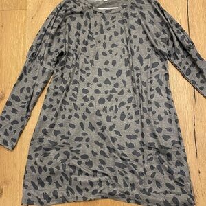 Gray Leopard Print Long Sleeve Dress
